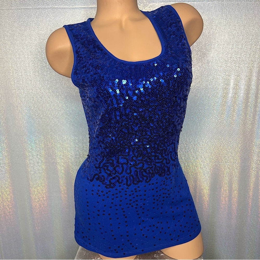 River island sparkly sequin tank royal luxe deep blue shimmer metallic embroider